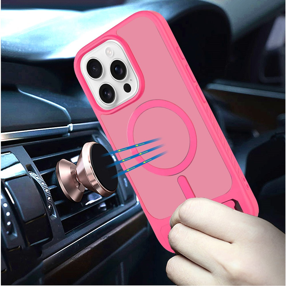 For Samsung Galaxy S26 Ultra Matte Magnetic Circle Back TPU Hybrid Drop Protection with Metal Kickstand Shockproof Design Case Cover Hotpink