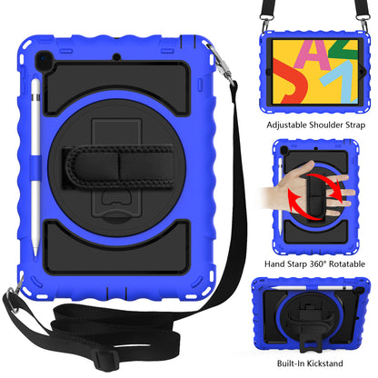 Tablet Case for Apple New iPad (9.7 inch), iPad 6th/5th Gen 2018 2017 360 Rotating Back Hybrid Heavy Duty Kickstand Hand Strap Shoulder Strap Full Body Drop Protection Cover Blue
