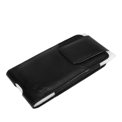 For Apple iPhone 16 Pro (6.3") Vertical PU Leather Cell Phone Carrying Case Pouch with Belt Clip Holster Universal Phone Holder Waist Pouch [Black]