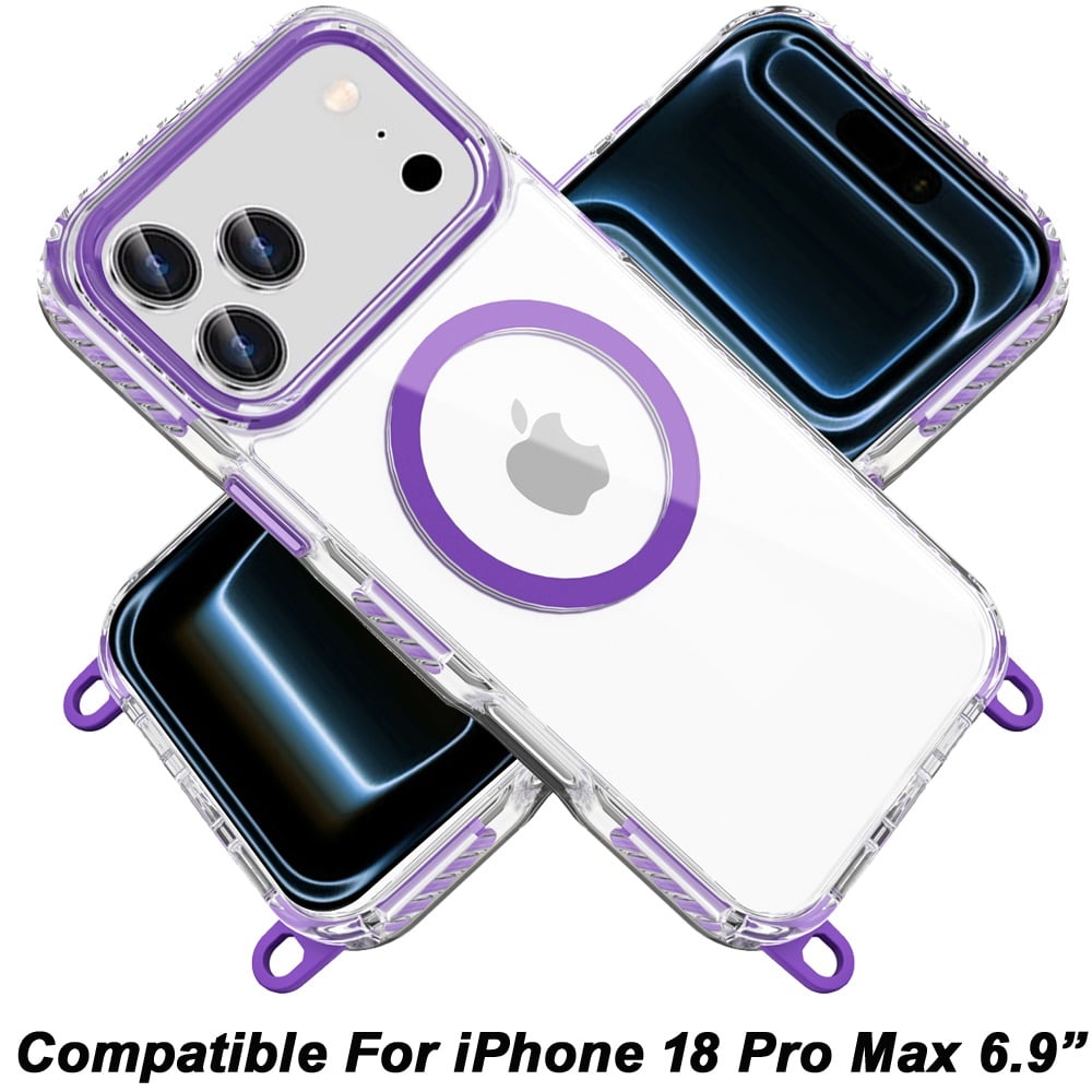 Phone Case for Apple iPhone 18 Pro Max Transparent Magnetic Lanyard Shockproof Hybrid Clear Grip Durable Camera Protection TPU Anti-Slip Design Cover