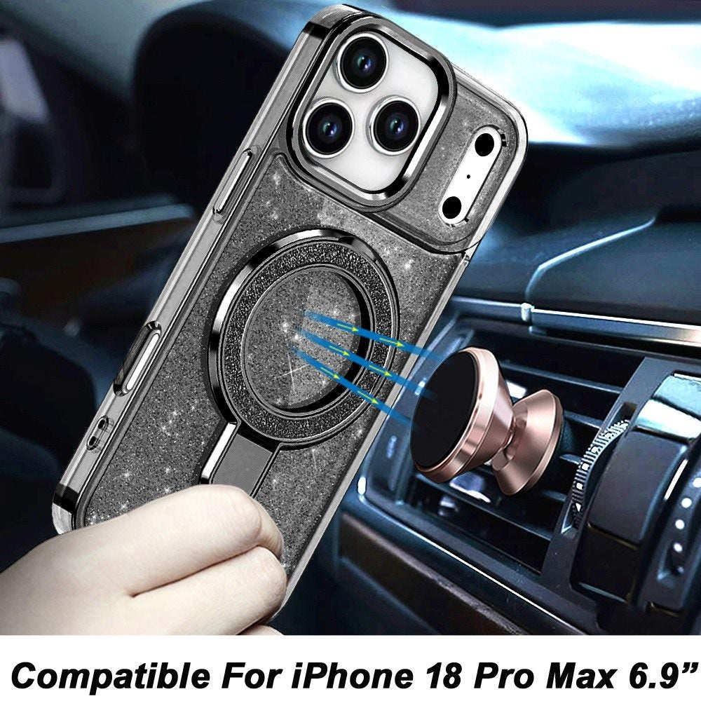 Phone Case for Apple iPhone 18 Pro Max Colofull Transparent Glitter Magnetic Ring Stand Shockproof Rotating Grip Protective Hybrid Durable Cover