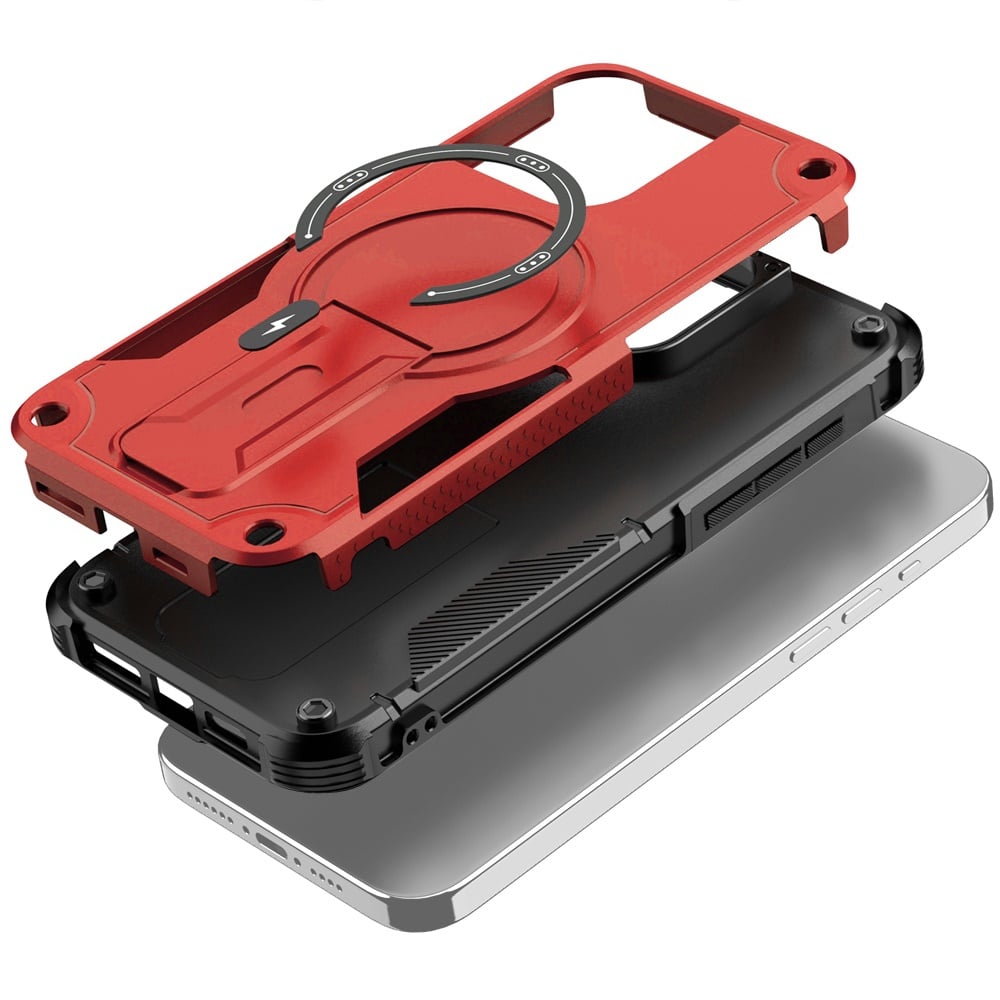 Phone Case for Apple iPhone 17 (6.3") Magnetic Kickstand Rugged Shockproof Armor Grip Anti Slip Heavy Duty Protective Matte Stand Hybrid Cover Red