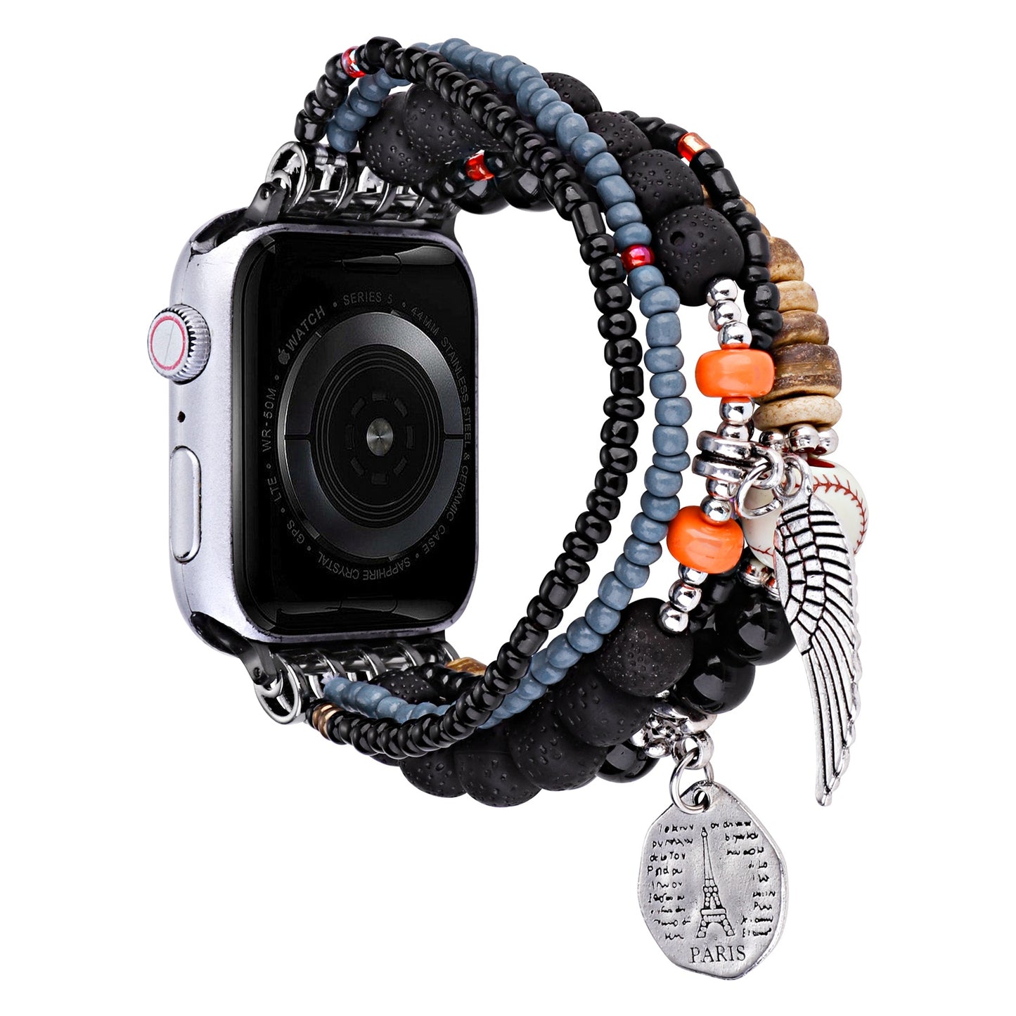 Watch Band for Apple Watch 42/44/45/46mm & Ultra 49mm, Series 4-10 & SE Fashion Beaded Ornaments Adjustable Decorative Bracelet Style with Comfortable Wear Structure