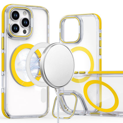 For Apple iPhone 16 (6.1") Hybrid Clear Back Invisible Camera Bracket Stand [With Magsafe Magnetic Circle] Shockproof Color Frame Case Cover