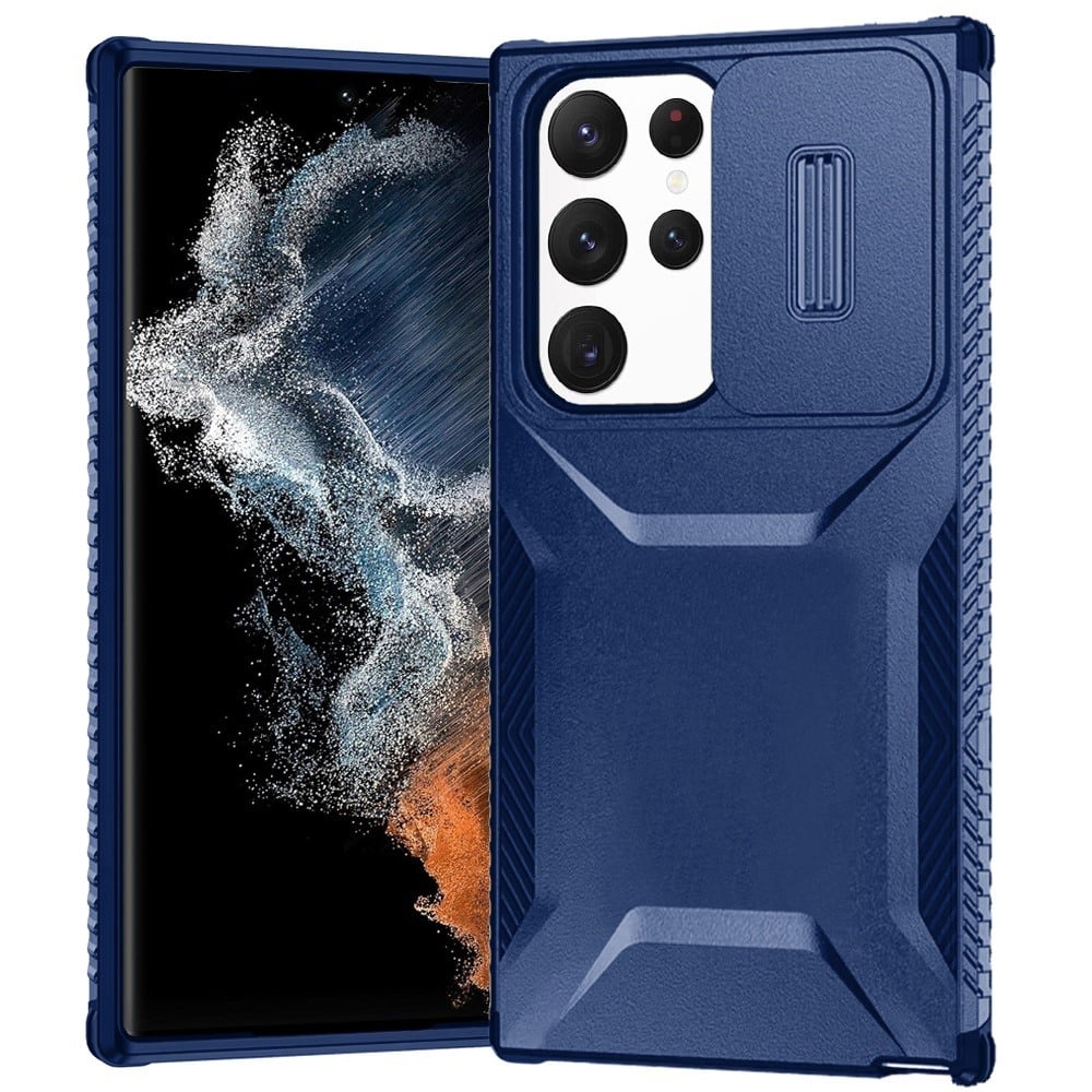 Phone Case for Samsung Galaxy S22 Ultra Shockproof Hybrid Rugged Grip Camera Window Guard Window Protective Heavy Duty Slim Textured Design Cover Dark Blue