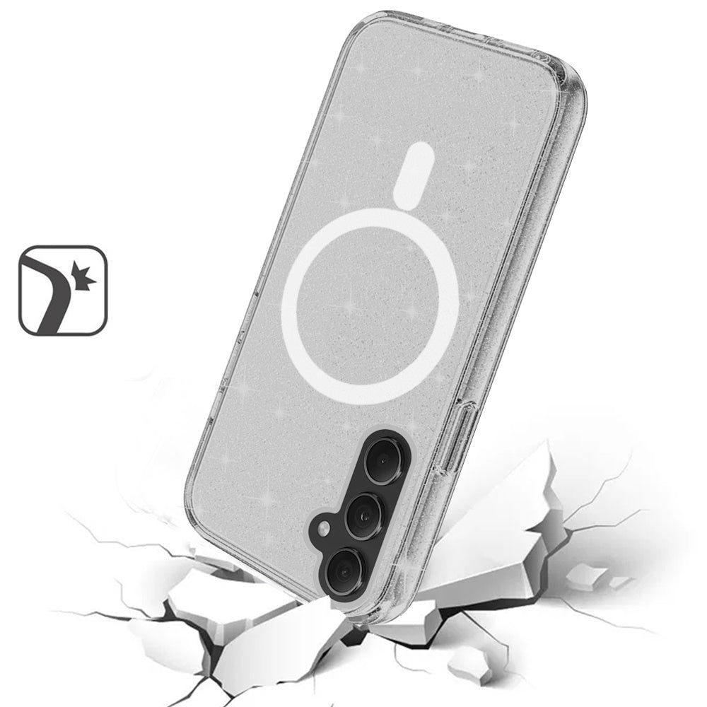 Phone Case for Samsung Galaxy S24 Ultra Glitter Magnetic Transparent Shockproof Hybrid TPU Thick 3mm Grip Durable Camera Protection Anti-Slip Cover Gray