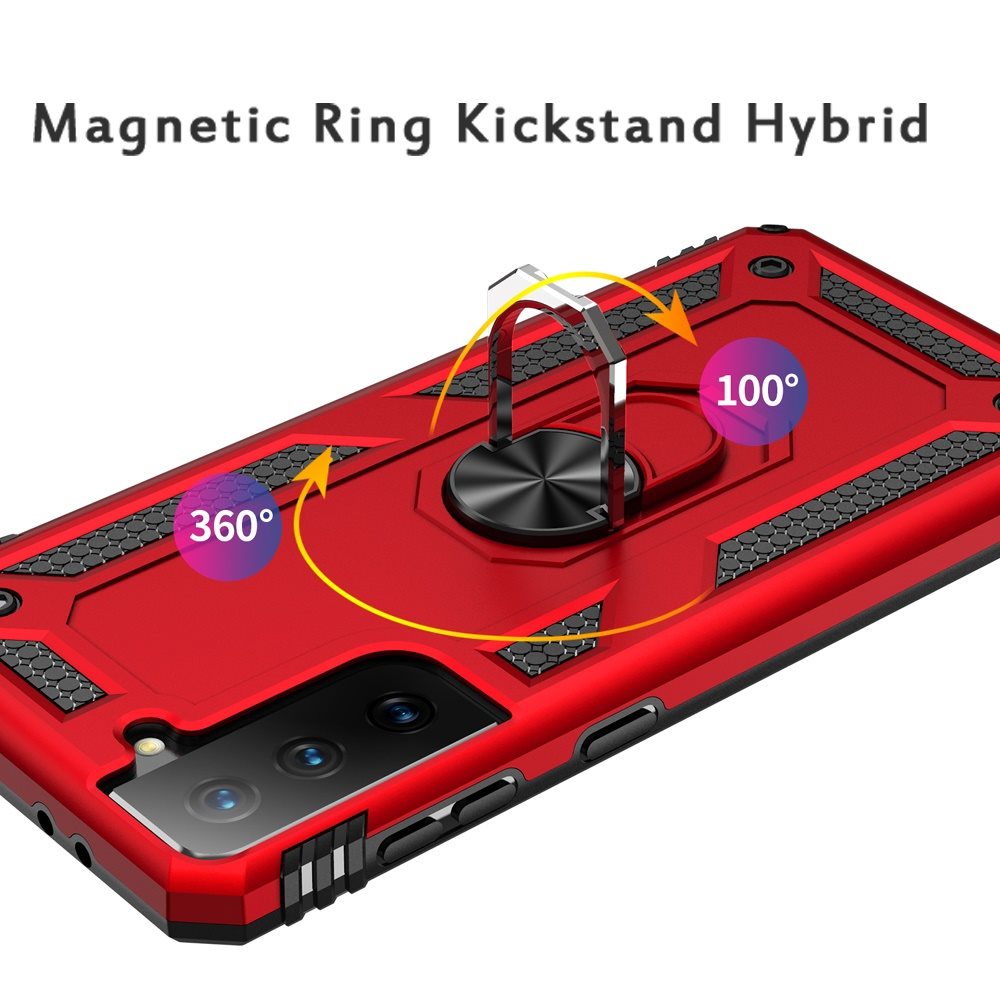 For Samsung Galaxy S21 Ultra Hybrid Shockproof Durable 360 Degree Rotatable Ring Stand Holder Kickstand Fit Magnetic Car Mount Case Cover Black