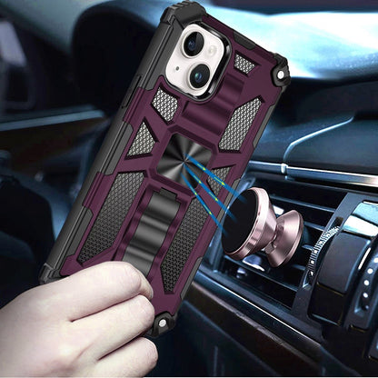 Phone Case for Apple iPhone 15 Built in Magnetic Hiden Kickstand Shockproof Rugged Armor Grip Hybrid Heavy Duty Anti Slip Protective Style Cover Purple