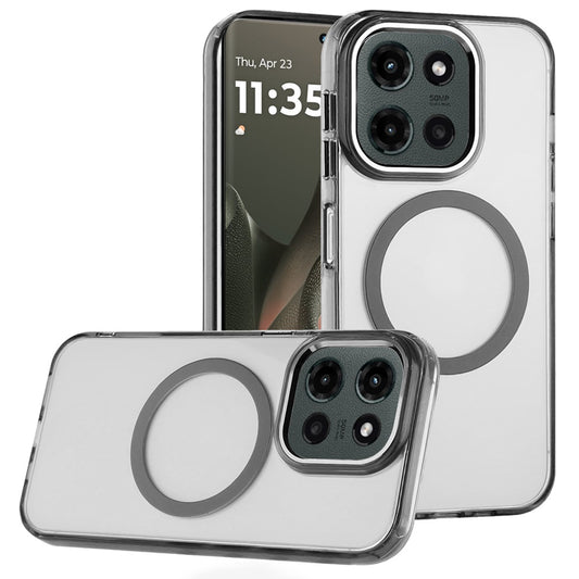 For Motorola Edge 2025 Transparent Back Hybrid Case - Magnetic Circle, Color Frame, Metal Buttons, MagSafe Compatible Case Cover Black