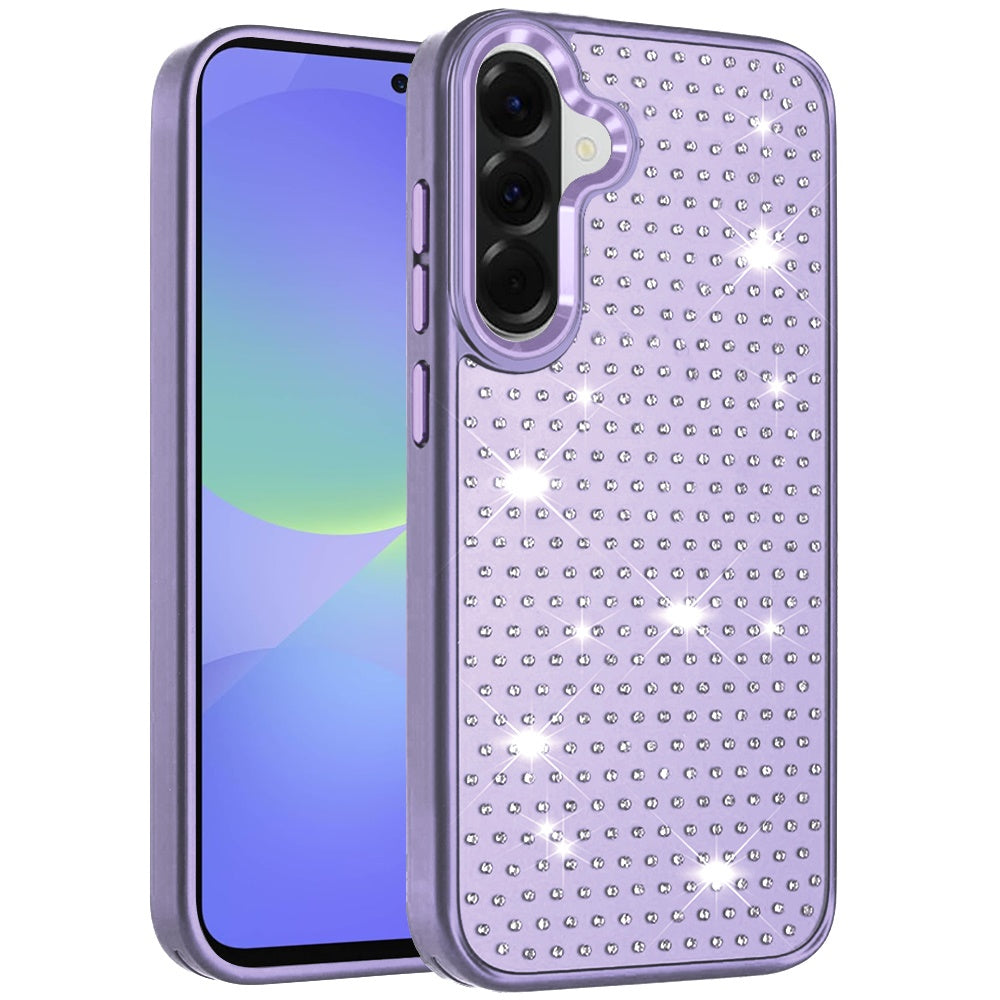 For Samsung Galaxy A37 Bling Diamond Metallic, Full Sparkle Chrome Edged Hybrid Protective Shockproof Case Cover