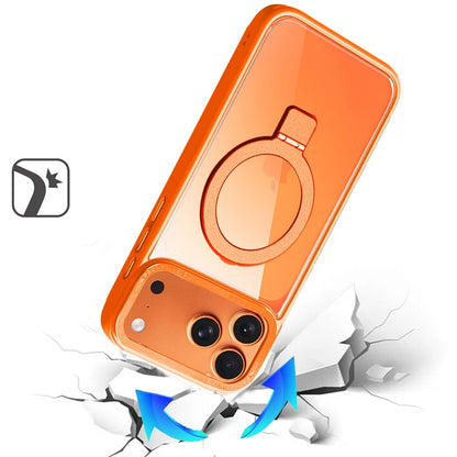 For Apple iPhone 17 Pro (6.3") Magnetic Metal Matte with Built-in MagSafe Stand, Hybrid Shockproof Armor, TPU Frame Case Cover Cosmic Orange