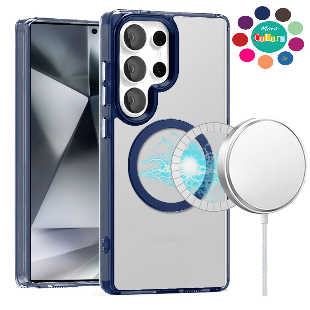 For Apple iPhone 17 Air (6.6") Transparent Back Hybrid Case - Magnetic Circle, Color Frame, Metal Buttons, MagSafe Compatible Case Cover