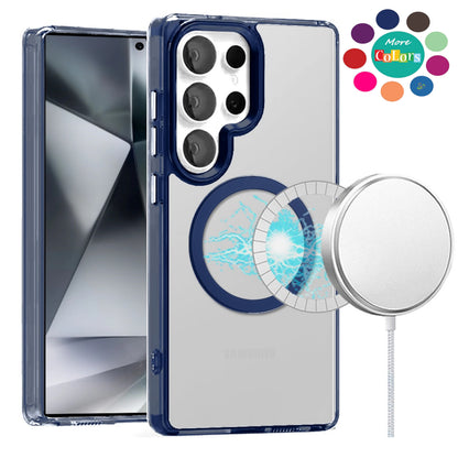 For Apple iPhone 17 Air (6.6") Transparent Back Hybrid Case - Magnetic Circle, Color Frame, Metal Buttons, MagSafe Compatible Case Cover