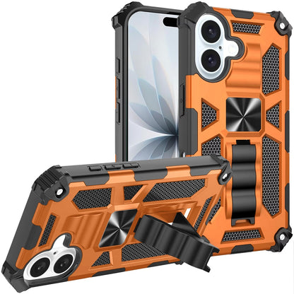For Apple iPhone 17 (6.3") Hybrid Shockproof [Military Grade] Rugged Protective with Magnetic Car Mount & Invisible Stand Case Cover Cosmic Orange