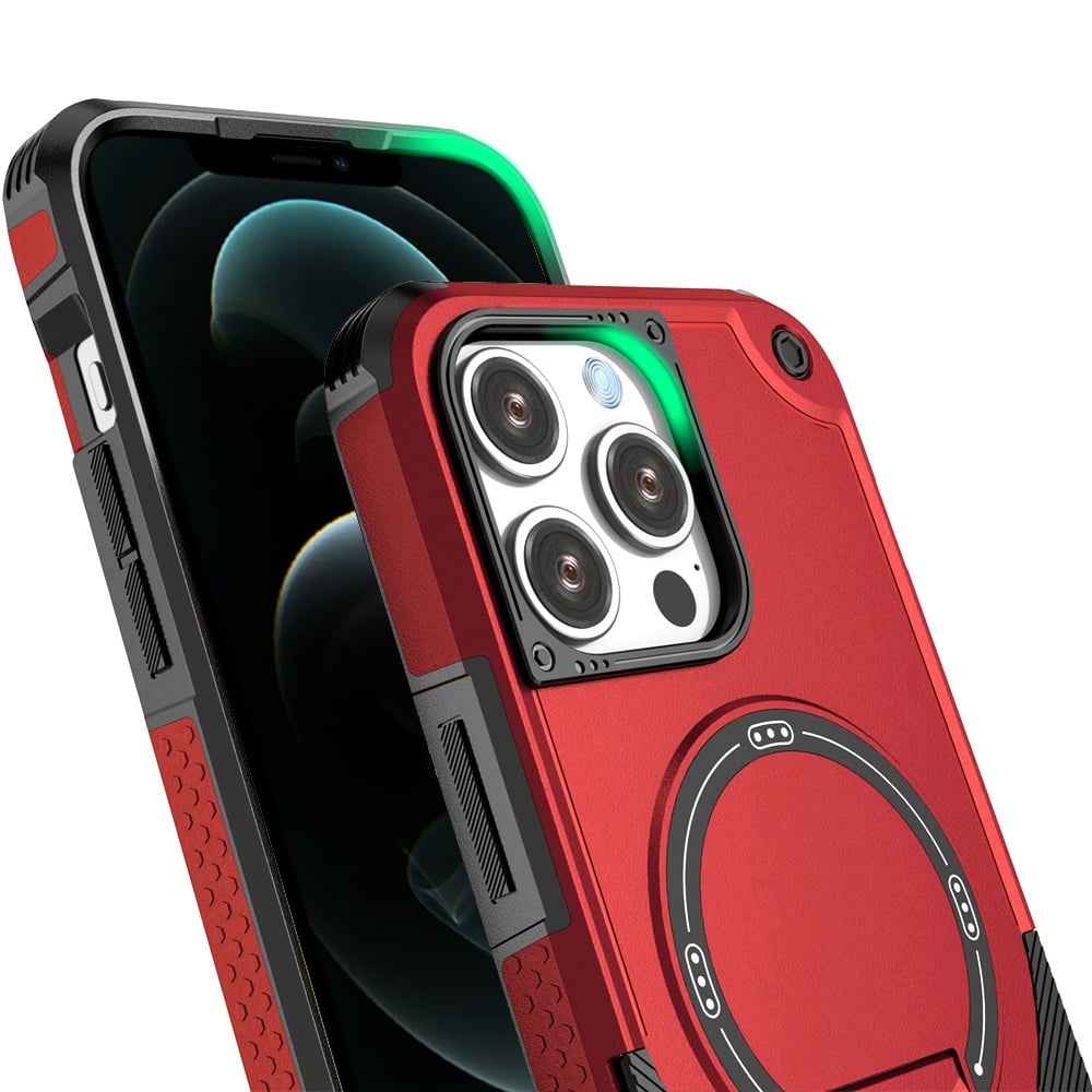 Phone Case for Apple iPhone 12 Pro Max Magnetic Kickstand Rugged Shockproof Armor Grip Anti Slip Heavy Duty Protective Matte Stand Hybrid Cover Red