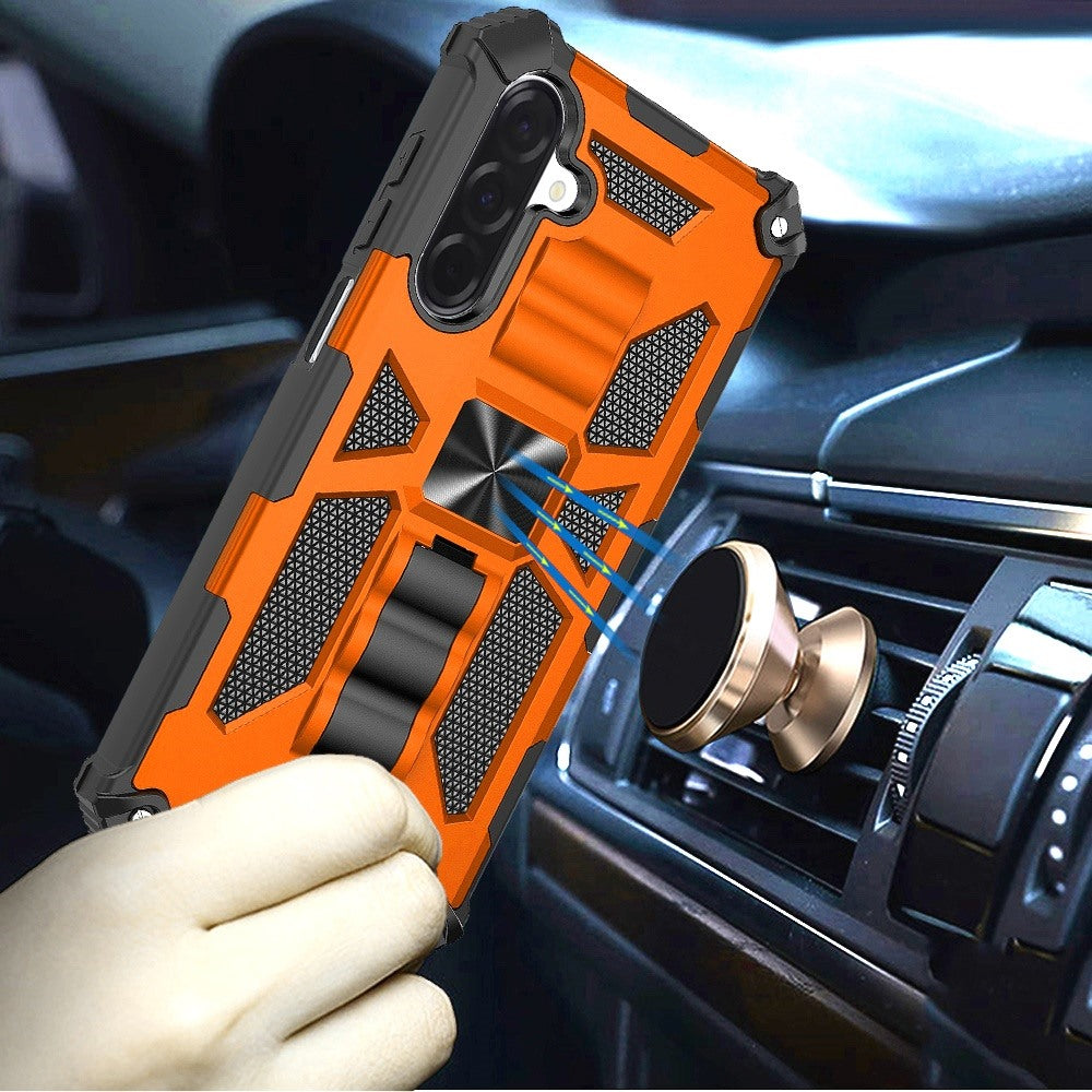 For Samsung Galaxy A17 5G Hybrid Shockproof [Military Grade] Rugged Protective with Magnetic Car Mount & Invisible Stand Case Cover Cosmic Orange