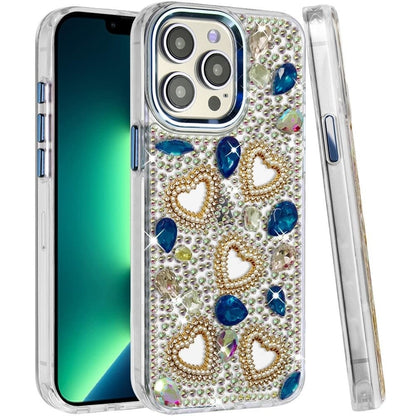 Phone Case for Apple iPhone 13 Pro Max Luxury Crystal Heart Rhinestone Diamond Bling Shockproof Hybrid Glitter Protective Stylish Durable Grip Cover