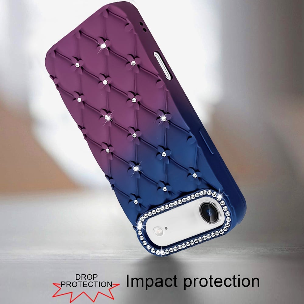 For Apple iPhone 17 Air (6.6") Fashion Flower Design Sparkle Glitter Shimmer Rhinestone Bling Floral Accents, Leather Texture TPU Case Cover