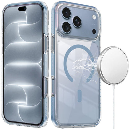 Phone Case for Apple iPhone 18 Pro/ iPhone 17 Pro Transparent Magnetic Shockproof Colored Edge Hybrid Case Slim Durable Grip Clear Protective Soft TPU Cover Blue