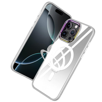 For Apple iPhone 16 Pro Magnetic Ring Stand Hybrid MagSafe Compatible Shockproof Protection Transparent Back Alloy Chrome Grip Case Cover Clear