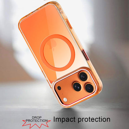 For Apple iPhone 17 Pro Max (6.9") Transparent Back Hybrid Case - Magnetic Circle, Color Frame, Metal Buttons, MagSafe Compatible Case Cover
