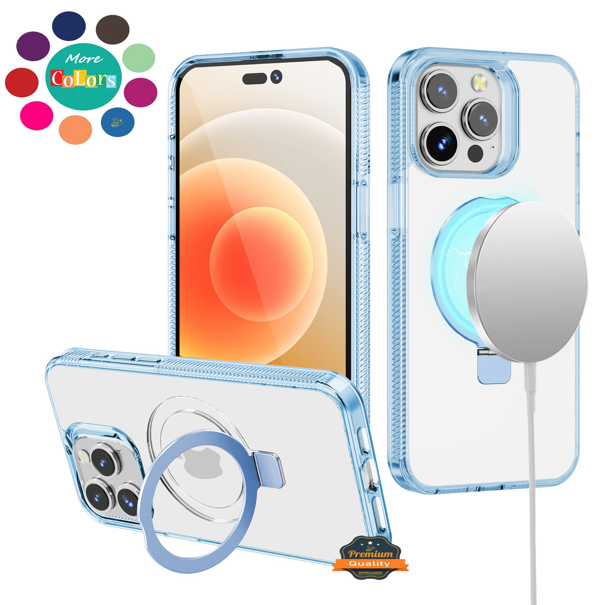 For Samsung Galaxy S22 5G Transparent Magnetic Ring Circle Stand with MagSafe Compatible Hybrid Dotted Edged Hard PC Shockproof Case Cover