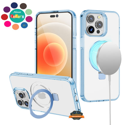 For Samsung Galaxy S22 5G Transparent Magnetic Ring Circle Stand with MagSafe Compatible Hybrid Dotted Edged Hard PC Shockproof Case Cover