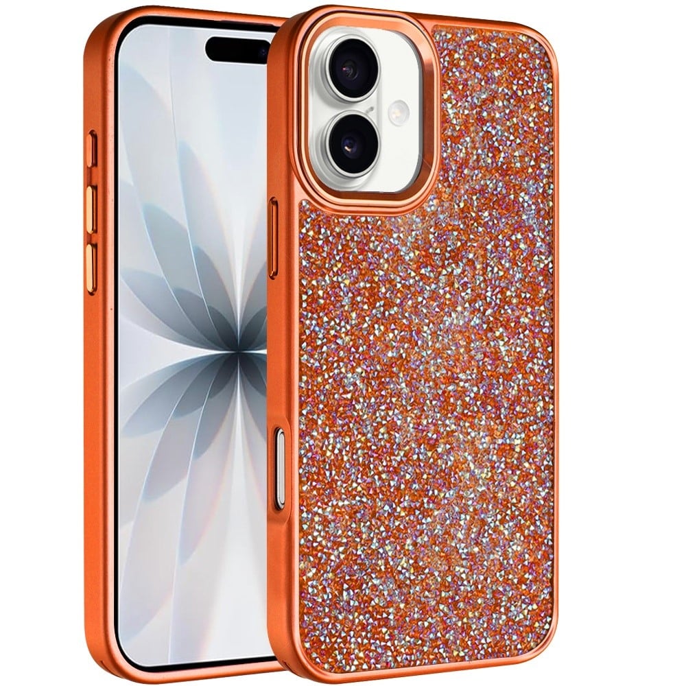For Apple iPhone 17 (6.3") Crystal Sparkle Diamond Glass Full Mini Glitter Bling Frame TPU Hybrid Protective Case Cover