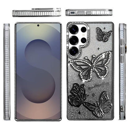 For Samsung Galaxy S26 Ultra Luxury Butterfly Sparkle Glitter Diamond Crystal Rhinestone Shimmer Bling Plating Thick TPU Hard PC Case Cover