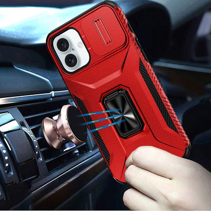 For Apple iPhone 17 (6.3") Case, Camera Cover with Magnetic Rotation Ring Stand, Military Grade Hybrid Hard TPU Shockproof Case Cover