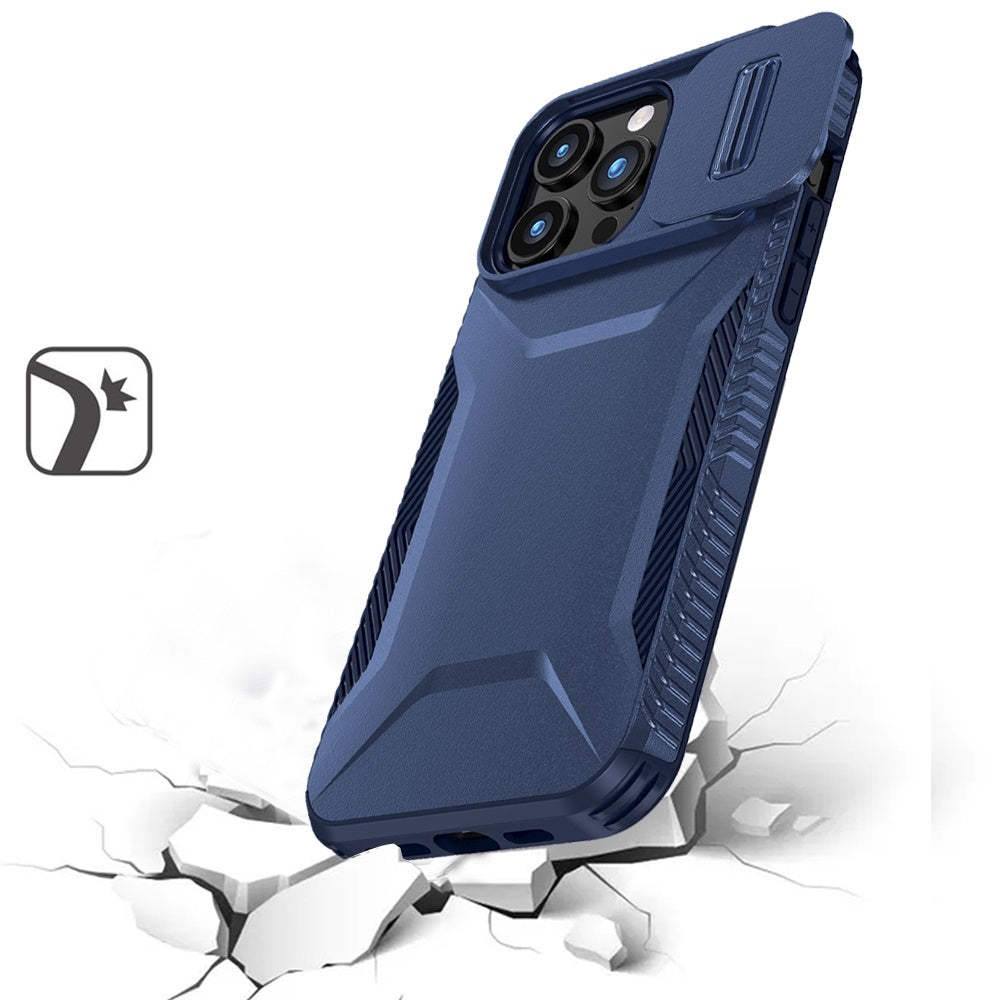 Phone Case for Apple iPhone 15 Pro Max Shockproof Hybrid Rugged Grip Camera Window Guard Window Protective Heavy Duty Slim Textured Design Cover Blue