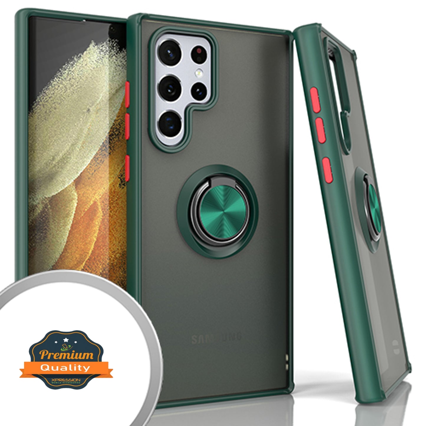 For Samsung Galaxy S25 Ultra Ring Holder Case Hybrid Kickstand, Matte Frosted TPU Hard Frame Shock-Absorption Case Cover