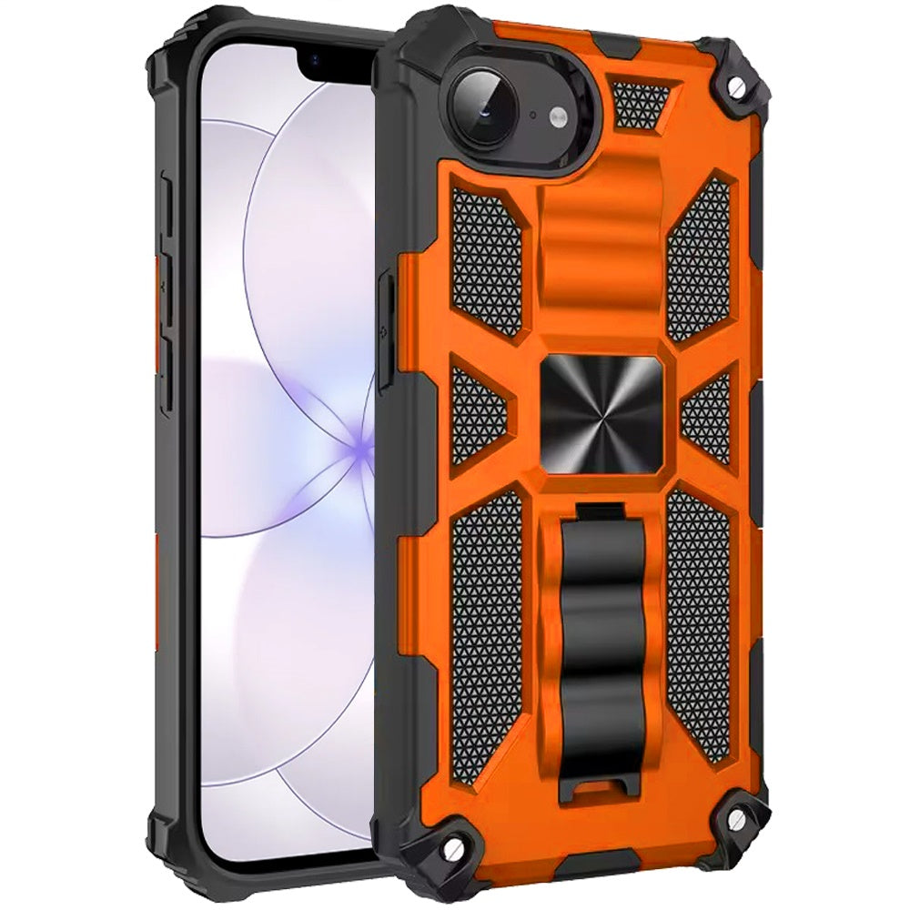 For Apple iPhone 17E /16E Hybrid Shockproof [Military Grade] Rugged Protective with Magnetic Car Mount & Invisible Stand Case Cover Cosmic Orange