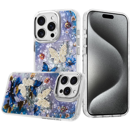 For Apple iPhone 17E /16E Epoxy Glitter Flowers Bling 3D Butterfly Fashion TPU Hybrid with Shockproof Protection Case Cover