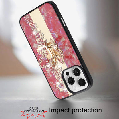 For Apple iPhone 16 Plus (6.7") Diamond Bling Sparkly 3D Back Ornaments Engraving Hybrid with Stand Fashion Case Cover Enchanted Butterfly Red