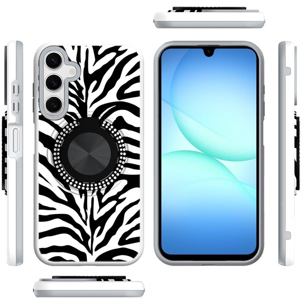Phone Case for Galaxy A17 5G Magnetic Ring Stand Matte Metal Hybrid Car Mount Friendly Shockproof Rotational Grip Diamond Design Pattern Cover