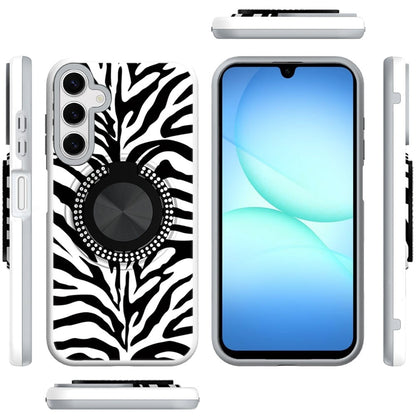 Phone Case for Galaxy A17 5G Magnetic Ring Stand Matte Metal Hybrid Car Mount Friendly Shockproof Rotational Grip Diamond Design Pattern Cover