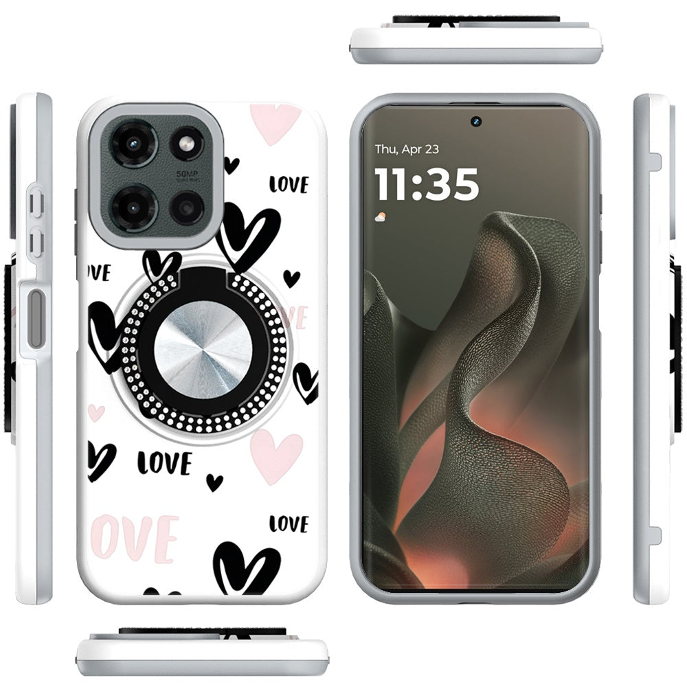 For Motorola Moto G Stylus 5G 2025 Pattern Design Hybrid with Invisible Ring Stand & Magnetic Back, Shockproof Protective Grip Case Cover