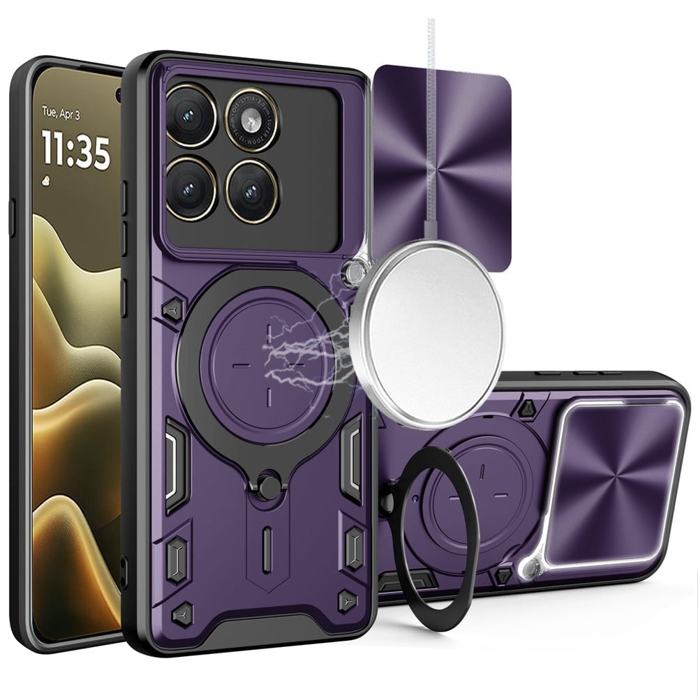 Phone Case for Motorola Edge 2026 Magnetic Ring Stand Shockproof Hybrid Full Camera Slide Guard Anti Slip Heavy Duty Protective Armor Cover Purple