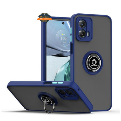 For Motorola Moto G Power 5G 2026 Translucent Matte Back Hybrid with Rotatable Metal Ring Holder Kickstand Shockproof TPU (Fit Car Mount) Case Cover