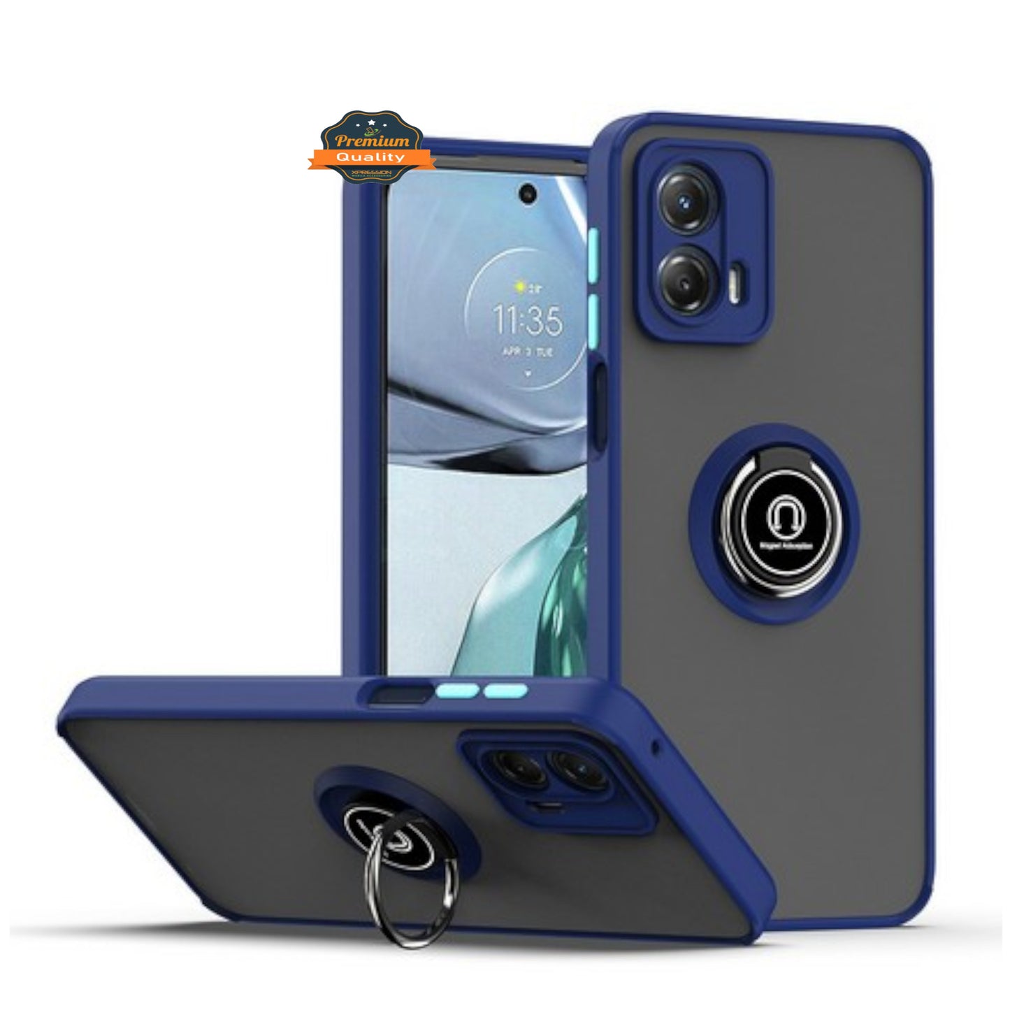 For Motorola Moto G Power 5G 2026 Translucent Matte Back Hybrid with Rotatable Metal Ring Holder Kickstand Shockproof TPU (Fit Car Mount) Case Cover