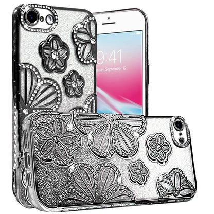 Phone Case for Apple iPhone SE 3 (2022) SE/8/7 Shimmer Glitter Floral Thick TPU Shockproof Durable Grip Camera Protection Anti-Scratch Stylish Design Cover