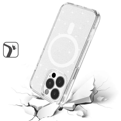 For Apple iPhone 16 Pro MagSafe Compatible Glitter Sparkle Bling Hybrid Case with Magnetic Circle, Slim TPU & Hard PC Frame Case Cover Smoke