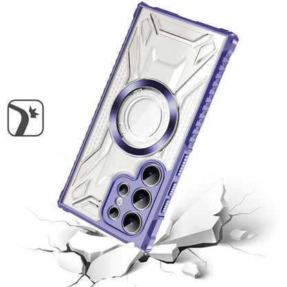 Phone Case for Samsung Galaxy S25 Ultra Clear Rugged Hybrid TPU Magnetic Back Reinforced Frame Bumper Shock Absorbing Slim Fit Cover Purple