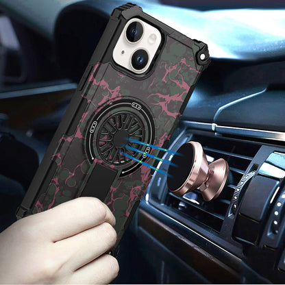 For iPhone 15 (6.1") Texture Design Stylish Invisible Kickstand Case, MagSafe Compatible Hybrid Shockproof Cover, Car Mount Friendly Case Cover