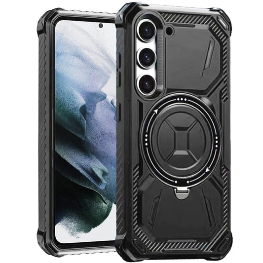 For Samsung Galaxy S21 Shockproof Hybrid Magnetic Ring Case - 360° Rotatable Stand with MagSafe Compatibility Case Cover Black
