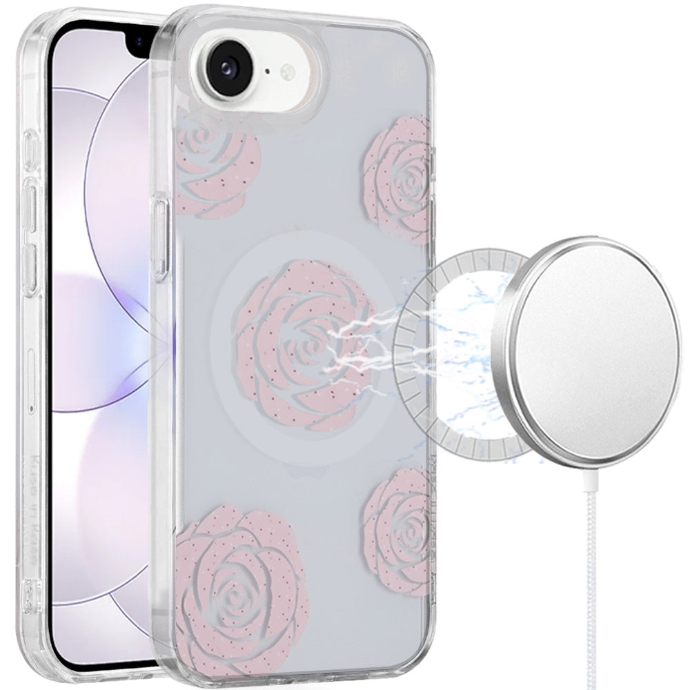 Phone Case for Apple iPhone 16 E Stylish Design Shockproof Magnetic Magsafe Compatible TPU IMD Print Rugged Grip Drop Protection Slim Fashion Cover Pink