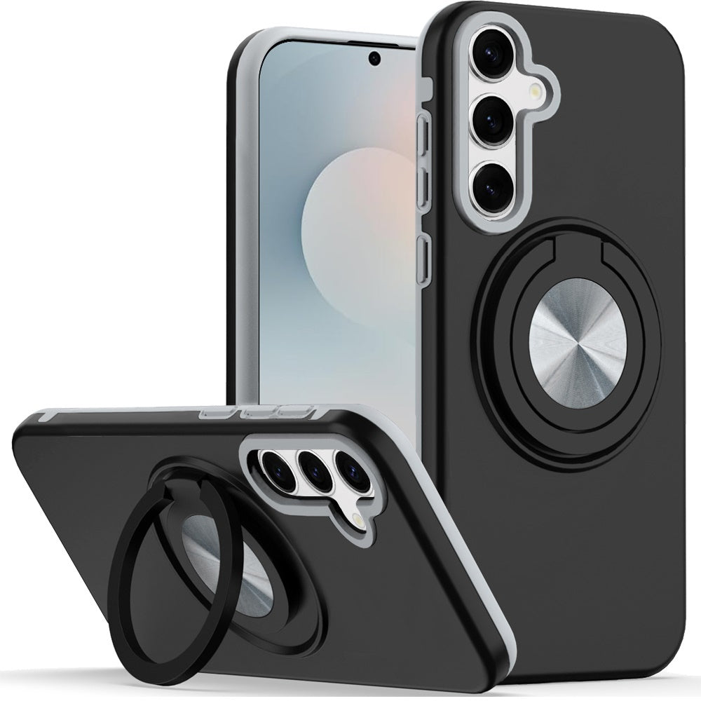 For Samsung Galaxy S26 Metal Matte Hybrid with Invisible Rotational Ring Stand, Car Mount Friendly, Military Grade Slim Fit Sturdy Case Cover Cosmic Orange