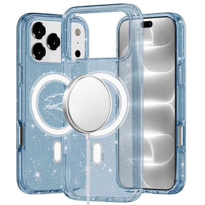 Phone Case for Apple iPhone 18 Pro/ 17 Pro Glitter Magnetic Transparent Shockproof Hybrid TPU Thick 3mm Grip Durable Camera Protection Anti-Slip Cover Blue
