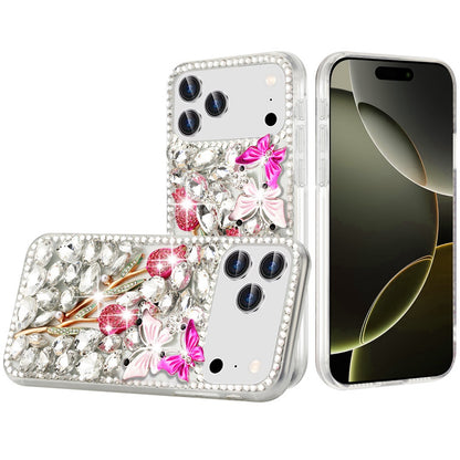 For Apple iPhone 17 Pro Max (6.9") Bling Crystal 3D Full Diamonds Luxury Sparkle Rhinestone Hybrid Protective Case Cover